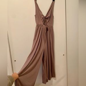 urban outfitters wide leg purple jumpsuit with twist tie in the front